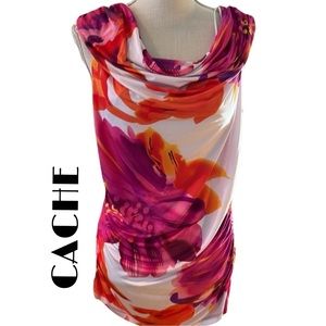 Cache Tropical rouge sleeveless scoop neck dress